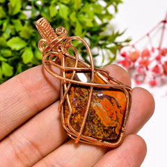 Supreme A One Quality 100% Natural Seam Agate Gemstone Shield Vintage Handmade Jewelry Pure Copper Wire Wrapped Pendant 2.2" 12.3 gms KR1146 Sunkarton