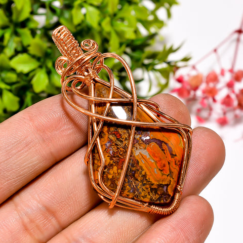 Supreme A One Quality 100% Natural Seam Agate Gemstone Shield Vintage Handmade Jewelry Pure Copper Wire Wrapped Pendant 2.2