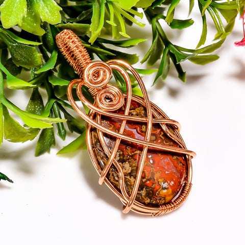 Tempting A One Quality 100% Natural Seam Agate Gemstone Oval Vintage Handmade Jewelry Pure Copper Wire Wrapped Pendant 1.8