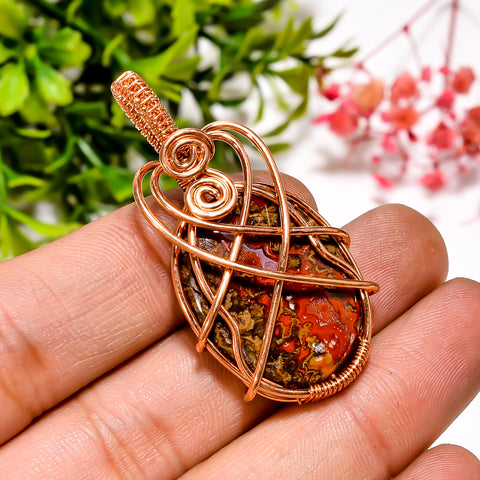 Tempting A One Quality 100% Natural Seam Agate Gemstone Oval Vintage Handmade Jewelry Pure Copper Wire Wrapped Pendant 1.8