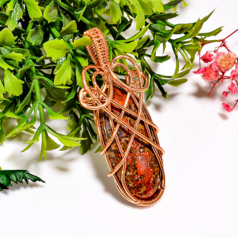 Terrific A One Quality 100% Natural Seam Agate Gemstone Oval Vintage Handmade Jewelry Pure Copper Wire Wrapped Pendant 2.2
