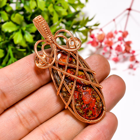 Terrific A One Quality 100% Natural Seam Agate Gemstone Oval Vintage Handmade Jewelry Pure Copper Wire Wrapped Pendant 2.2