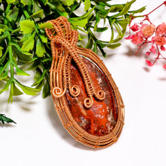 Unique A One Quality 100% Natural Seam Agate Gemstone Oval Vintage Handmade Jewelry Pure Copper Wire Wrapped Pendant 2.3" 19.9 gms. KR11-49 Sunkarton