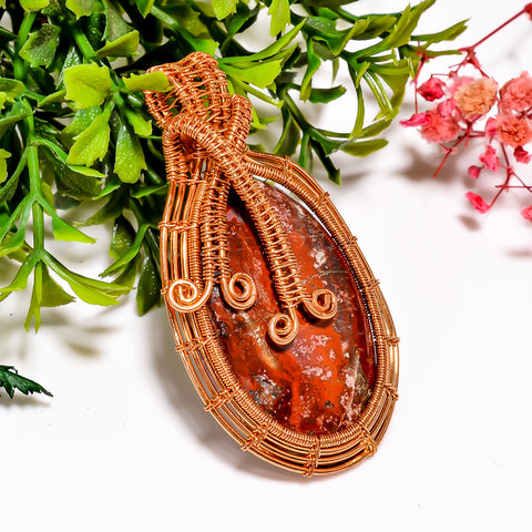 Unique A One Quality 100% Natural Seam Agate Gemstone Oval Vintage Handmade Jewelry Pure Copper Wire Wrapped Pendant 2.3