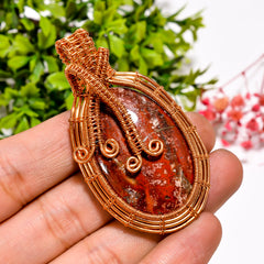 Unique A One Quality 100% Natural Seam Agate Gemstone Oval Vintage Handmade Jewelry Pure Copper Wire Wrapped Pendant 2.3" 19.9 gms. KR11-49 Sunkarton
