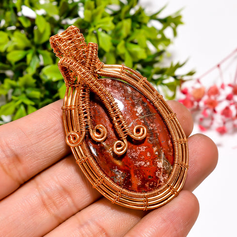Unique A One Quality 100% Natural Seam Agate Gemstone Oval Vintage Handmade Jewelry Pure Copper Wire Wrapped Pendant 2.3