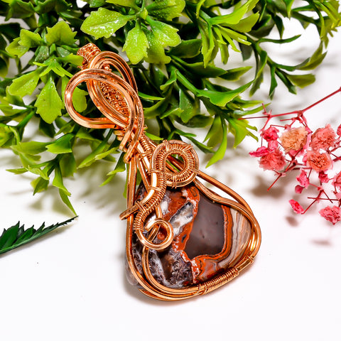 Beautiful A One Quality 100% Natural Crazy Lace Agate Gemstone Heart Vintage Handmade Pure Copper Wire Wrapped Pendant 2.4