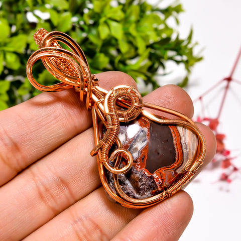 Beautiful A One Quality 100% Natural Crazy Lace Agate Gemstone Heart Vintage Handmade Pure Copper Wire Wrapped Pendant 2.4