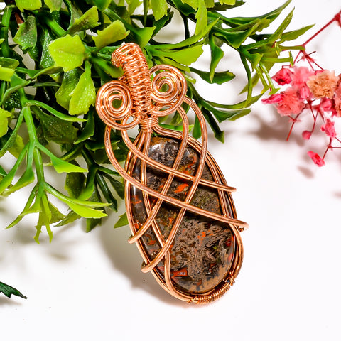 Wonderful A One Quality 100% Natural Seam Agate Gemstone Oval Vintage Handmade Jewelry Pure Copper Wire Wrapped Pendant 2.1