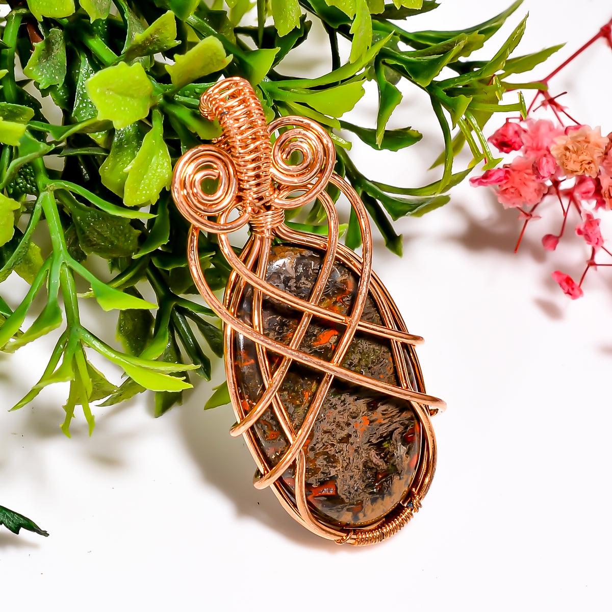 Wonderful A One Quality 100% Natural Seam Agate Gemstone Oval Vintage Handmade Jewelry Pure Copper Wire Wrapped Pendant 2.1" 11.3 gms KR1150 Sunkarton