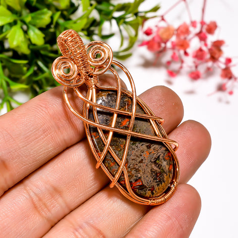 Wonderful A One Quality 100% Natural Seam Agate Gemstone Oval Vintage Handmade Jewelry Pure Copper Wire Wrapped Pendant 2.1