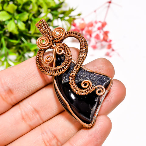 Amazing A One Quality 100% Natural Black Druzy Gemstone Vintage Style Handmade Jewelry Pure Copper Wire Wrapped Pendant 2.4