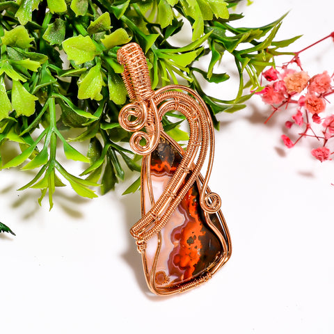 Attractive A One Quality 100% Natural Seam Agate Gemstone Pear Vintage Handmade Pure Copper Wire Wrapped Pendant 2.3