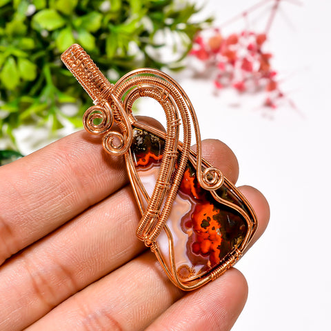 Attractive A One Quality 100% Natural Seam Agate Gemstone Pear Vintage Handmade Pure Copper Wire Wrapped Pendant 2.3
