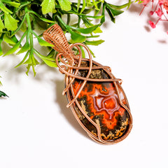 Awesome A One Quality 100% Natural Seam Agate Gemstone Oval Vintage Handmade Jewelry Pure Copper Wire Wrapped Pendant 2.2" 10.1 gms. KR11-53 Sunkarton