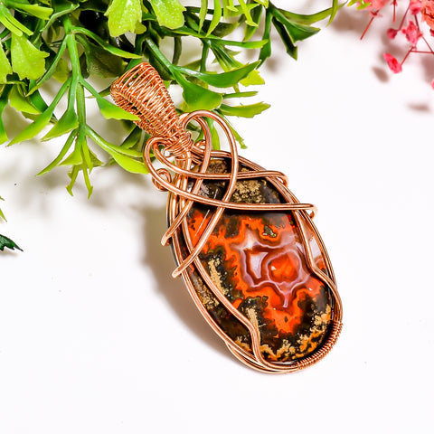 Awesome A One Quality 100% Natural Seam Agate Gemstone Oval Vintage Handmade Jewelry Pure Copper Wire Wrapped Pendant 2.2