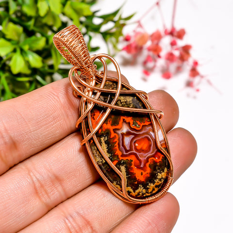 Awesome A One Quality 100% Natural Seam Agate Gemstone Oval Vintage Handmade Jewelry Pure Copper Wire Wrapped Pendant 2.2