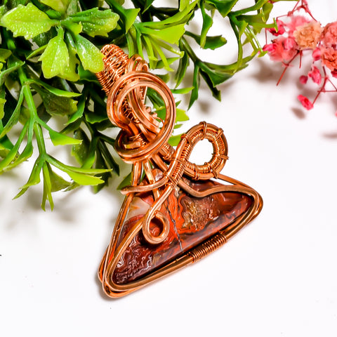 Beautiful A One Quality 100% Natural Crazy Lace Agate Gemstone Triangle Vintage Handmade Pure Copper Wire Wrapped Pendant 2