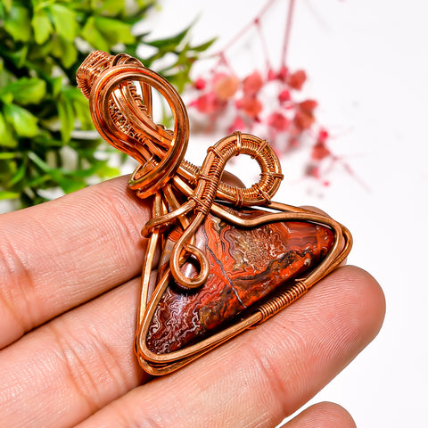 Beautiful A One Quality 100% Natural Crazy Lace Agate Gemstone Triangle Vintage Handmade Pure Copper Wire Wrapped Pendant 2