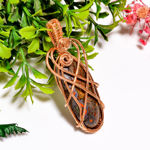 Dazzling A One Quality 100% Natural Seam Agate Gemstone Oval Vintage Handmade Jewelry Pure Copper Wire Wrapped Pendant 2.1