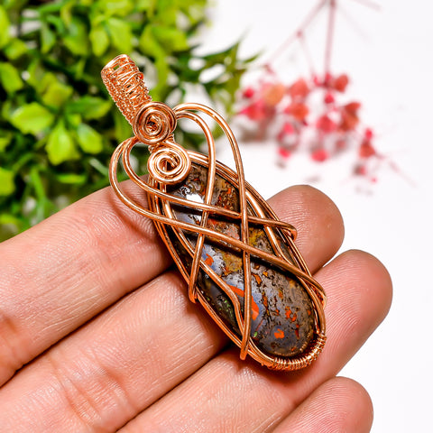 Dazzling A One Quality 100% Natural Seam Agate Gemstone Oval Vintage Handmade Jewelry Pure Copper Wire Wrapped Pendant 2.1