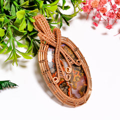 Excellent A One Quality 100% Natural Seam Agate Gemstone Oval Vintage Handmade Jewelry Pure Copper Wire Wrapped Pendant 2.5" 17.9 gms KR1157 Sunkarton