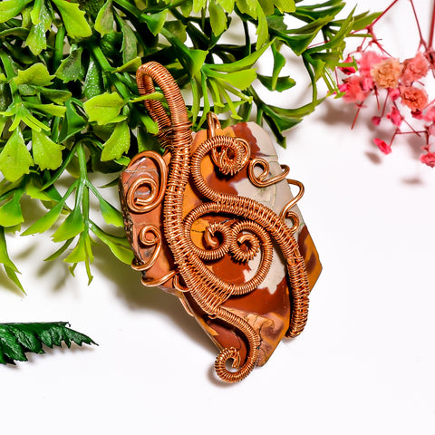 Exclusive A One Quality 100% Natural Noreena Jasper Gemstone Vintage Handmade Jewelry Pure Copper Wire Wrapped Pendant 2.4