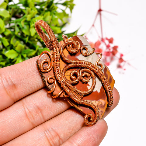 Exclusive A One Quality 100% Natural Noreena Jasper Gemstone Vintage Handmade Jewelry Pure Copper Wire Wrapped Pendant 2.4