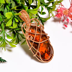 Elegant A One Quality 100% Natural Seam Agate Gemstone Oval Vintage Handmade Jewelry Pure Copper Wire Wrapped Pendant 2.3" 11.8 gms. KR11-59 Sunkarton
