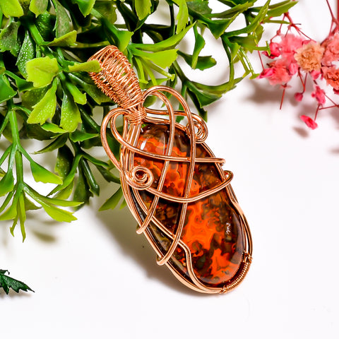 Elegant A One Quality 100% Natural Seam Agate Gemstone Oval Vintage Handmade Jewelry Pure Copper Wire Wrapped Pendant 2.3