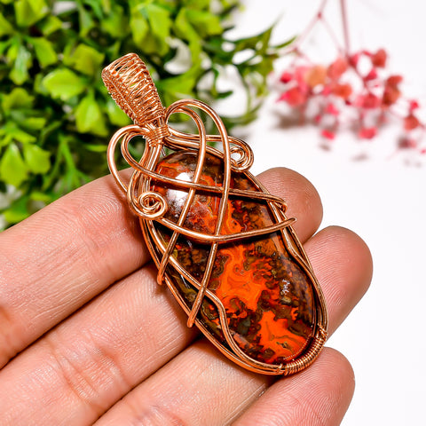 Elegant A One Quality 100% Natural Seam Agate Gemstone Oval Vintage Handmade Jewelry Pure Copper Wire Wrapped Pendant 2.3