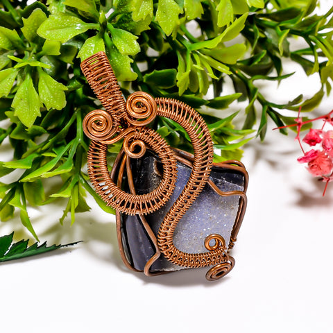 Classic A One Quality 100% Natural Black Druzy Gemstone Vintage Style Handmade Jewelry Pure Copper Wire Wrapped Pendant 2
