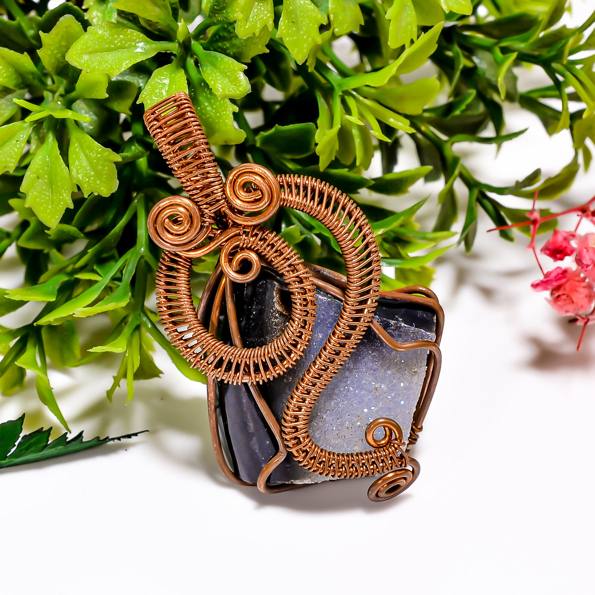 Classic A One Quality 100% Natural Black Druzy Gemstone Vintage Style Handmade Jewelry Pure Copper Wire Wrapped Pendant 2" 18 gms. KR11-5 Sunkarton