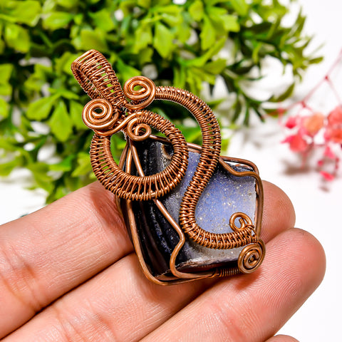 Classic A One Quality 100% Natural Black Druzy Gemstone Vintage Style Handmade Jewelry Pure Copper Wire Wrapped Pendant 2