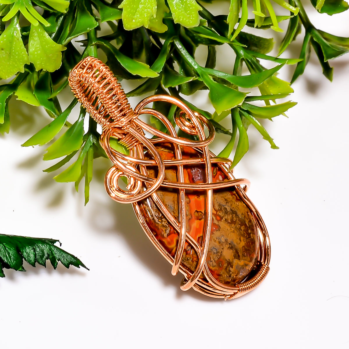 Fabulous A One Quality 100% Natural Seam Agate Gemstone Oval Vintage Handmade Jewelry Pure Copper Wire Wrapped Pendant 1.8" 8.5 gms. KR11-60 Sunkarton