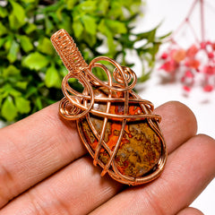 Fabulous A One Quality 100% Natural Seam Agate Gemstone Oval Vintage Handmade Jewelry Pure Copper Wire Wrapped Pendant 1.8" 8.5 gms. KR11-60 Sunkarton