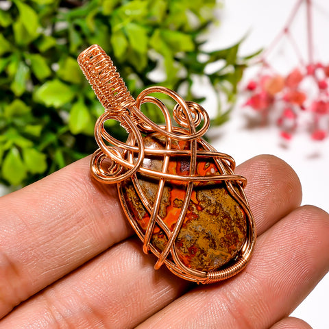 Fabulous A One Quality 100% Natural Seam Agate Gemstone Oval Vintage Handmade Jewelry Pure Copper Wire Wrapped Pendant 1.8