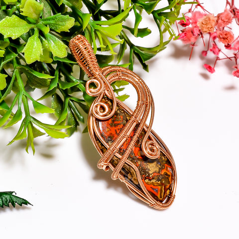 Fantastic A One Quality 100% Natural Seam Agate Gemstone Vintage Handmade Jewelry Pure Copper Wire Wrapped Pendant 2.3