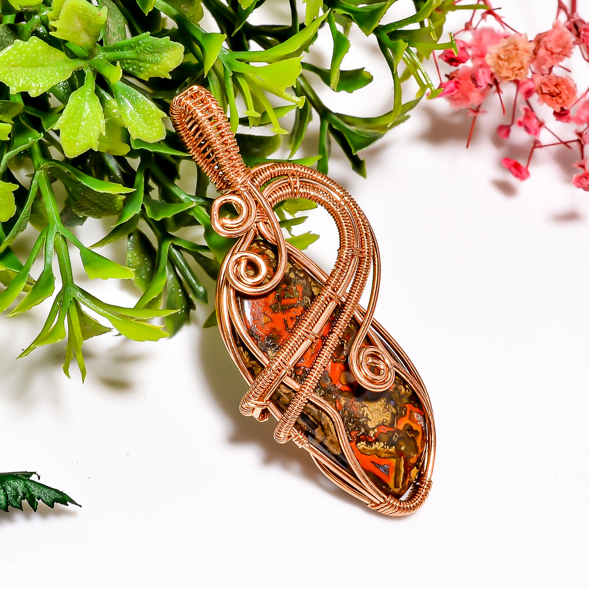 Fantastic A One Quality 100% Natural Seam Agate Gemstone Vintage Handmade Jewelry Pure Copper Wire Wrapped Pendant 2.3" 11.4 gms. KR11-61 Sunkarton