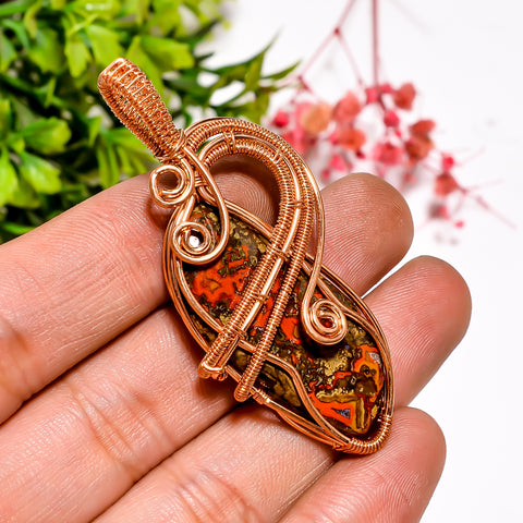 Fantastic A One Quality 100% Natural Seam Agate Gemstone Vintage Handmade Jewelry Pure Copper Wire Wrapped Pendant 2.3