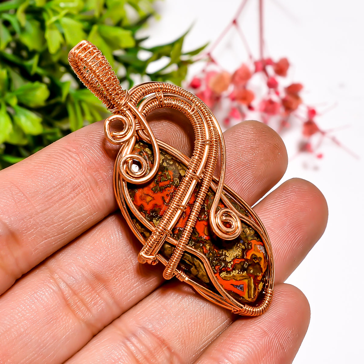 Fantastic A One Quality 100% Natural Seam Agate Gemstone Vintage Handmade Jewelry Pure Copper Wire Wrapped Pendant 2.3" 11.4 gms. KR11-61 Sunkarton