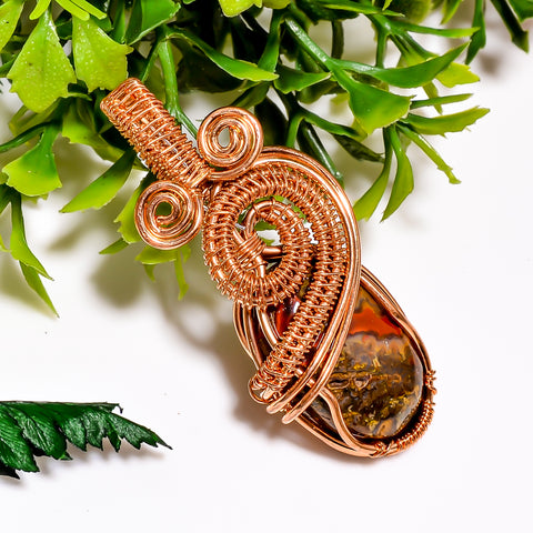 Gorgeous A One Quality 100% Natural Seam Agate Gemstone Oval Vintage Handmade Jewelry Pure Copper Wire Wrapped Pendant 1.8
