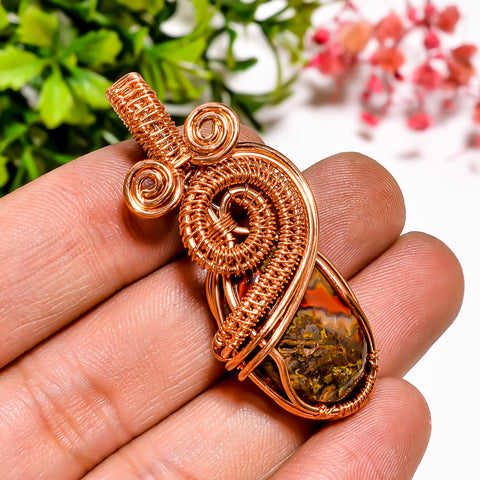 Gorgeous A One Quality 100% Natural Seam Agate Gemstone Oval Vintage Handmade Jewelry Pure Copper Wire Wrapped Pendant 1.8