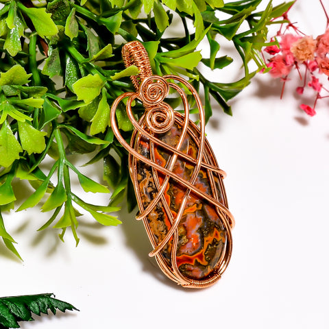 Immaculate A One Quality 100% Natural Seam Agate Gemstone Oval Vintage Handmade Pure Copper Wire Wrapped Pendant 2.2
