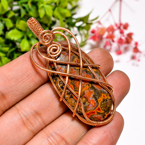 Immaculate A One Quality 100% Natural Seam Agate Gemstone Oval Vintage Handmade Pure Copper Wire Wrapped Pendant 2.2