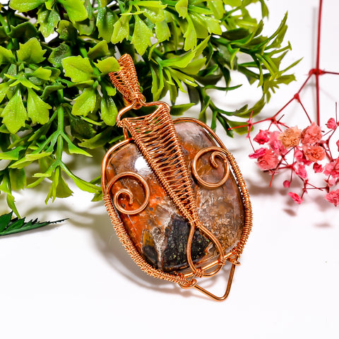 Dazzling A One Quality 100% Natural Seam Agate Gemstone Radiant Vintage Handmade Pure Copper Wire Wrapped Pendant 2.6