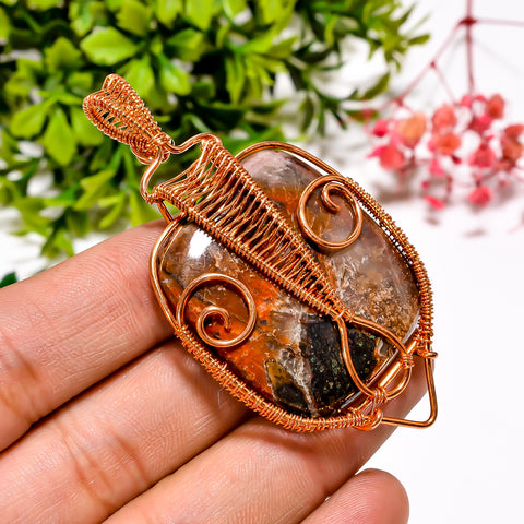 Dazzling A One Quality 100% Natural Seam Agate Gemstone Radiant Vintage Handmade Pure Copper Wire Wrapped Pendant 2.6