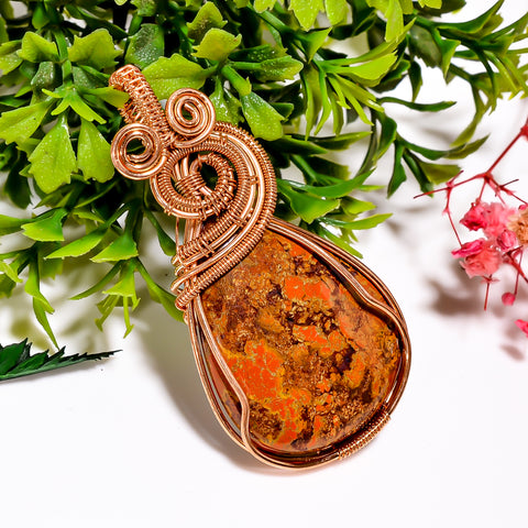 Excellent A One Quality 100% Natural Seam Agate Gemstone Pear Vintage Handmade Jewelry Pure Copper Wire Wrapped Pendant 2.4