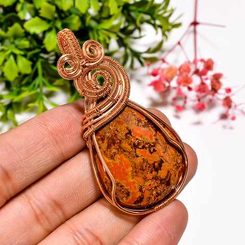 Excellent A One Quality 100% Natural Seam Agate Gemstone Pear Vintage Handmade Jewelry Pure Copper Wire Wrapped Pendant 2.4