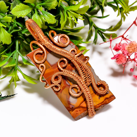 Exclusive A One Quality 100% Natural Noreena Jasper Gemstone Vintage Handmade Jewelry Pure Copper Wire Wrapped Pendant 2.2
